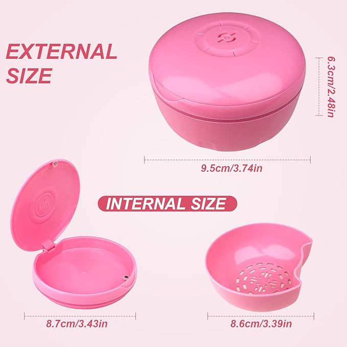 Retainer Cleaner Case,Double Layer No-Leak Denture Cup for Soaking Dentures, Denture Bath for Aligner,Retainers,Mouth Guard,Night Guard Solid Color (Pink)