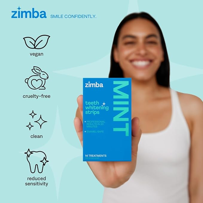 Zimba Teeth Whitening Strips 3-Pack Bundle (Mint, Spearmint, Peppermint) | Vegan Whitening Strip Enamel Safe Teeth Whitening Hydrogen Peroxide Teeth Whitener for Coffee, Wine, Tobacco, & Other Stains
