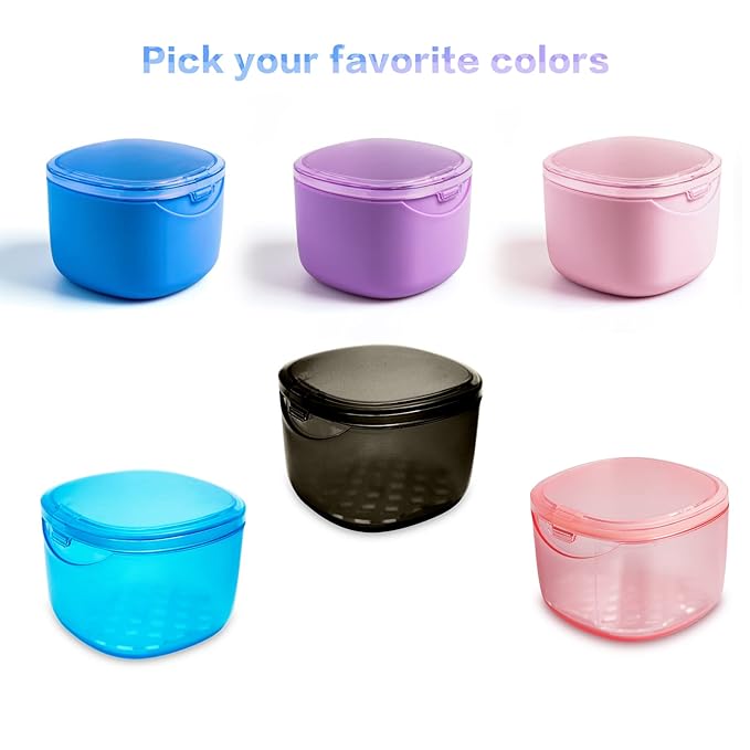 Upgraded Denture Bath Box Cup, No-Leak Denture case,Retainer Cleaning Box, Complete Clean Care for Dentures, Clear Braces, Mouth Guard, Night Guard & Retainers (transparent grey)