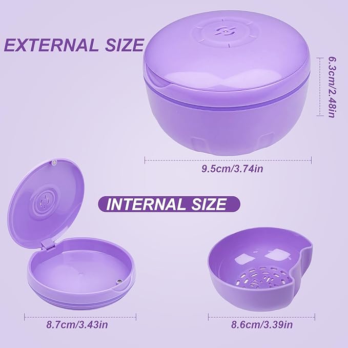 Retainer Cleaner Case,Double Layer No-Leak Denture Cup for Soaking Dentures, Denture Bath for Aligner,Retainers,Mouth Guard,Night Guard Solid Color (Purple)