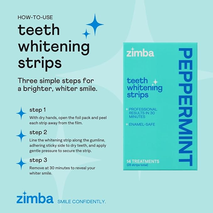 Zimba Teeth Whitening Strips 3-Pack Bundle (Mint, Peppermint, Coconut) | Vegan Whitening Strip Enamel Safe Teeth Whitening Hydrogen Peroxide Teeth Whitener for Coffee, Wine, Tobacco, and Other Stains