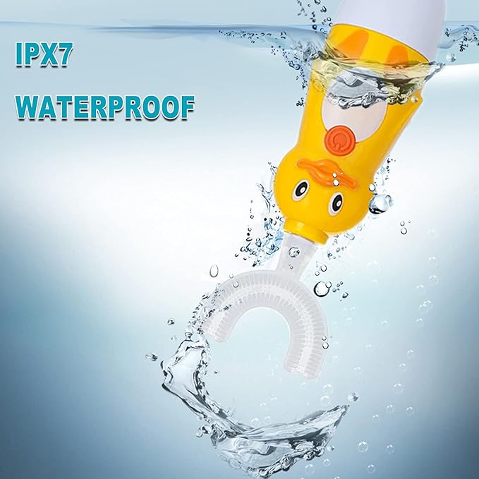 Kids Electric Toothbrush, U-Shaped Automatic Toothbrush,360° Cleaning with Three Types of Brush Heads,Large for 7-12 Years,Cartoon Modeling,Yellow,1 Pack