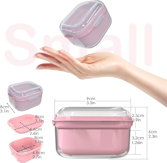 ARGOMAX Denture Case, Denture Cup for Soaking Dentures(Not Leak-Proof), Thorough Cleaning of Dentures, Retainer, Mouthguards, Clear Braces (Dark Pink).