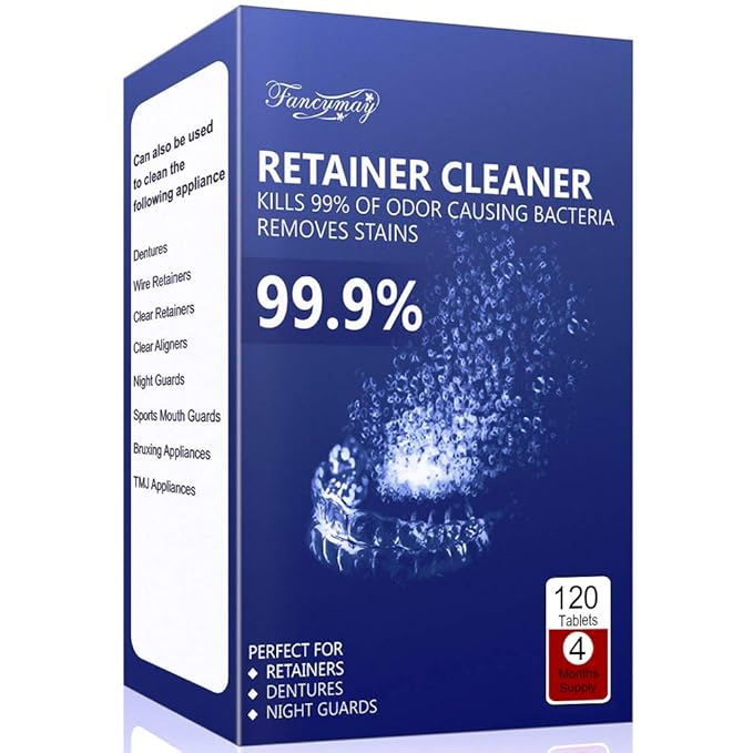 Retainer Cleaner Tablets - 4 Months Supply, Cleaning Tablets for Denture Aligners Invisalign, Mouth Guard Night Guard Cleaner, Remove Odors, Discoloration, Stains & Plaque, Mint