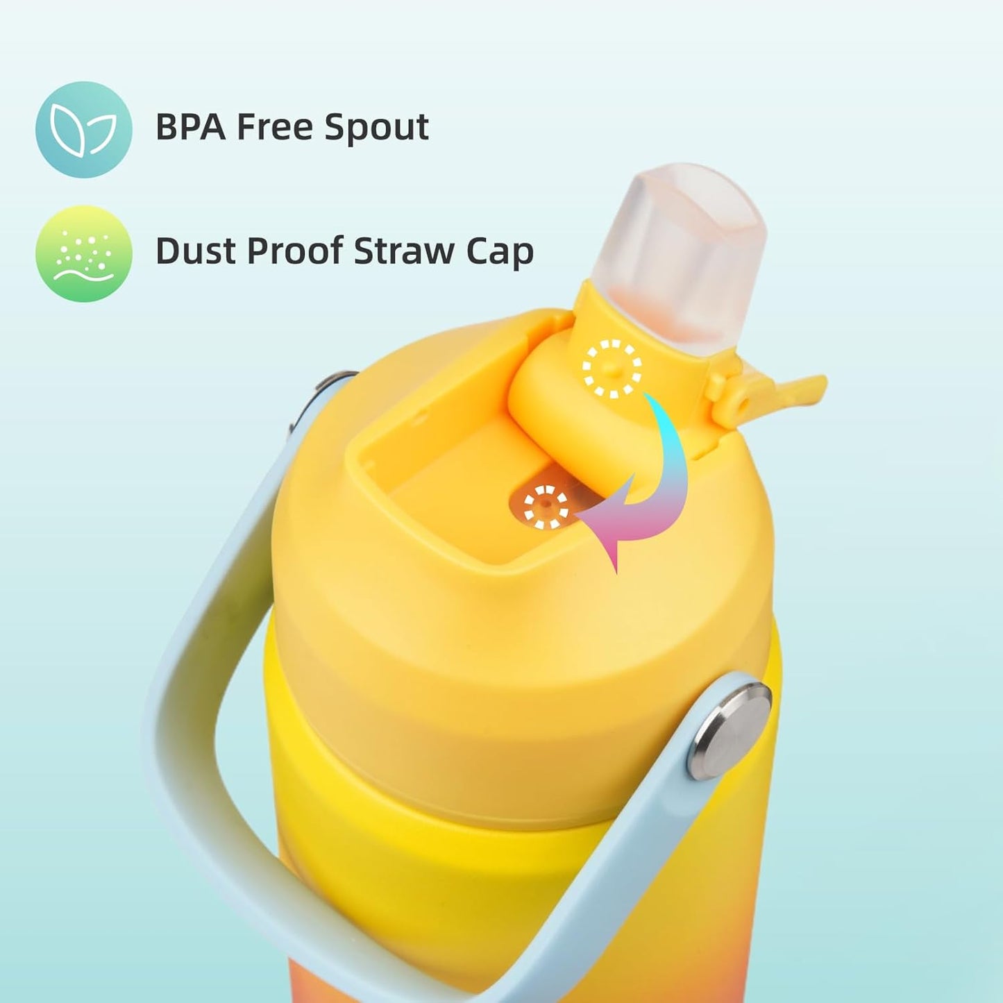 Insulated Water Bottle with Straw Lid,18 oz Stainless Steel Vacuum Metal Bottle with Silicone Handle,Rainbow