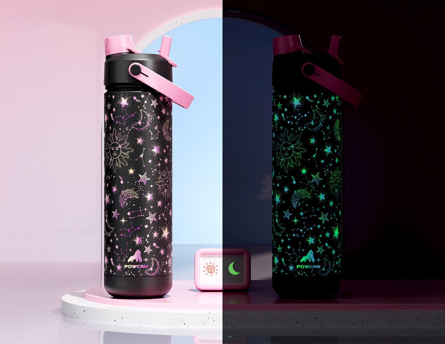 26 oz Insulated Water Bottle with 2-in-1 Straw and Spout Lid, Glow-in-the-Dark, 24H Cold, Leakproof, Fits in Car Cup Holder, Stainless Steel for Sports, Travel, and School (Twinkling Galaxy)