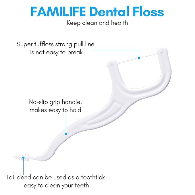 FAMILIFE Floss Picks, 200 Count Unflavored Dental Floss Cleaner, Tooth Picks Flossers with 4 Travel Handy Cases, Helps to Fight Tooth Decay and Keep Your Teeth Clean, Sticks for Family