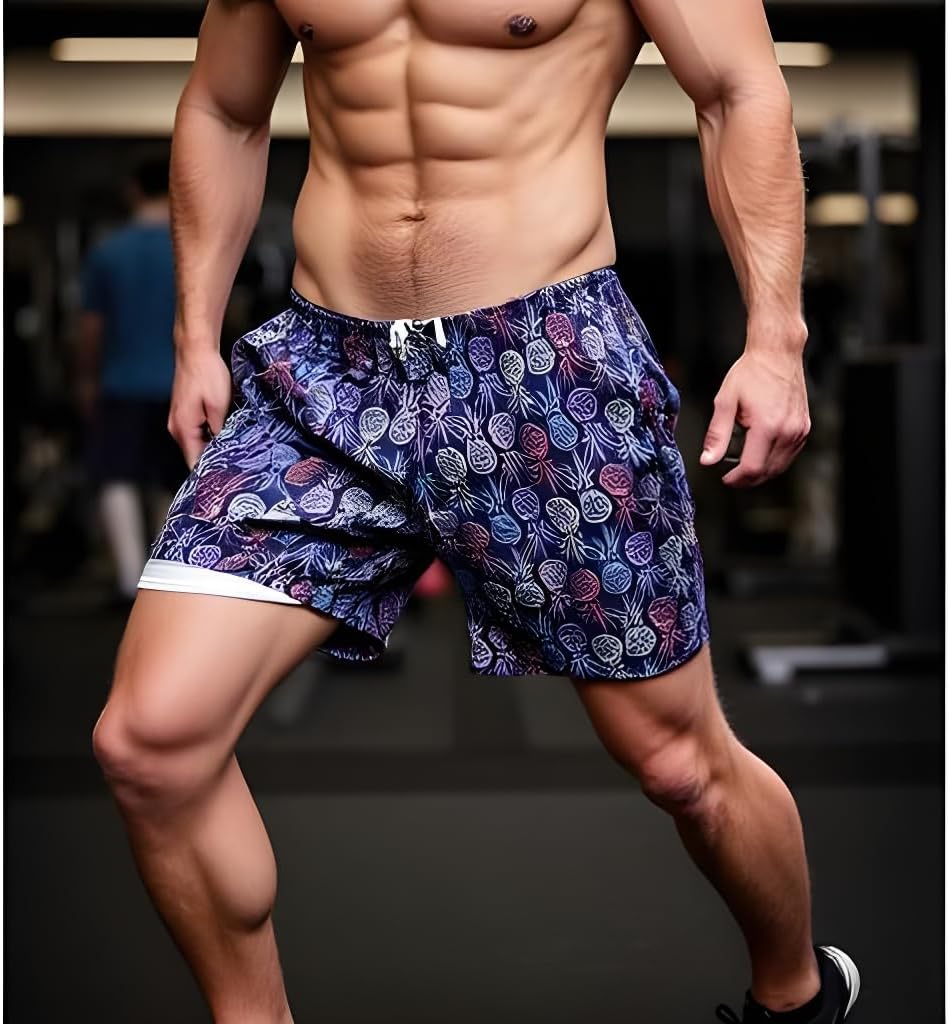 INGEAR Men's Athletic Stretch Workout Shorts Gym Quick Dry Running Trunks Boxer Lining