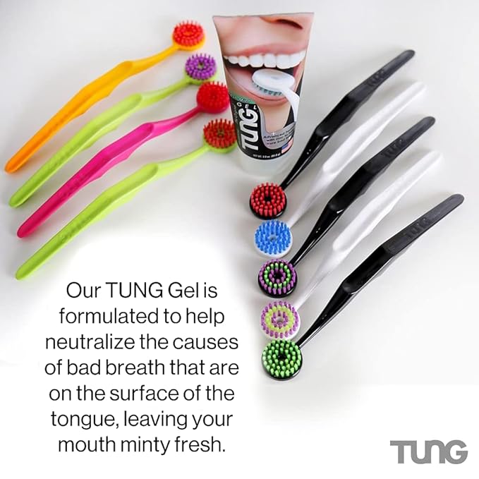 Tung Tongue Cleaning Kit, Tung Brush and Gel, Bad Breath Odor Eliminator, Halitosis Defense, USA Made (Set of 2)
