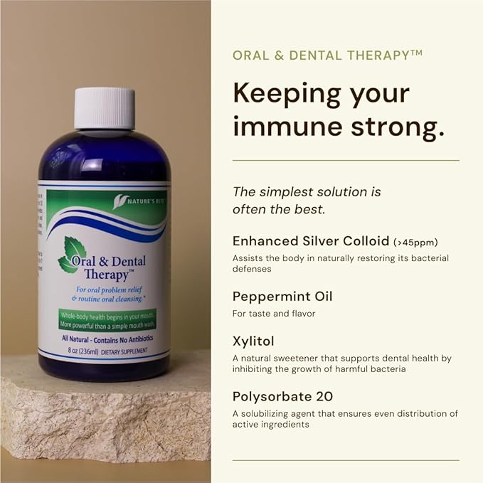 Nature's Rite Oral and Dental Therapy - Mouthwash for Fresh Breath and Healthy Gums - All Natural Oral Care Solution - Polysorbate 20, Silver Colloid, Peppermint Oil - 236 ml