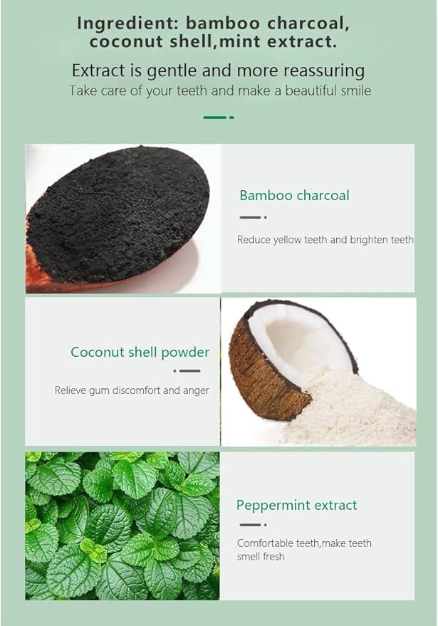 M&R New Formula More Delicate 100% Organic Activated Charcoal Teeth Whitening Powder+Bamboo Toothbrush /30g Coconut Charcoal, Effective Teeth Stain Remover and Toothpaste Alternative/Fresh Mint Taste