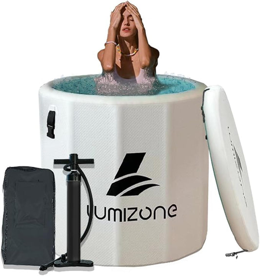 Lumizone Inflatable Cold Plunge Tub 118 Gallons Capacity Ice Bath Portable Ice Bath Tub Compatible With Water Chillers with Lid Drop Stitch PVC Double Layer Seals Oversized for Athletes