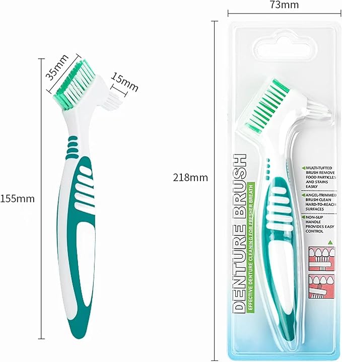 Denture Brush Dual Head Toothbrushes False Teeth Brush Denture Cleaning Kit Toothbrush (Orange Green)
