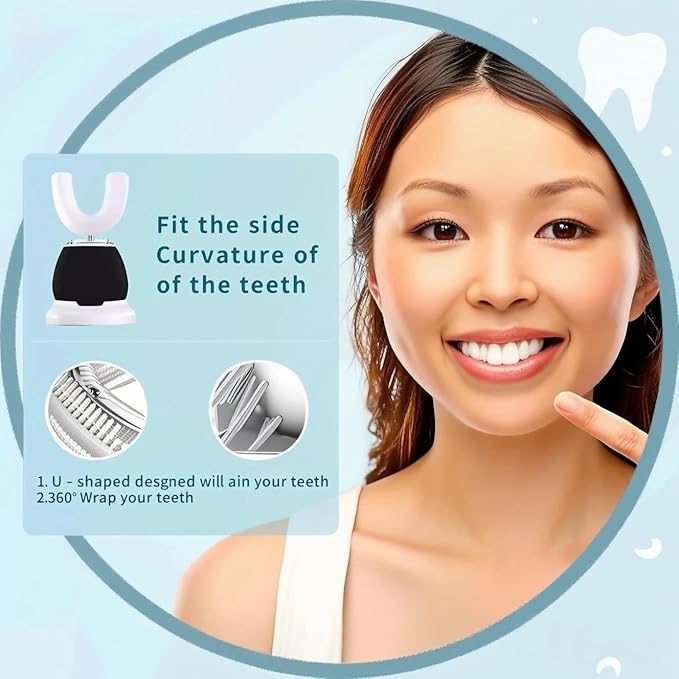Automatic U-Shaped Ultrasonic 360 Auto Toothbrush with Whitening Blue Light for Adults