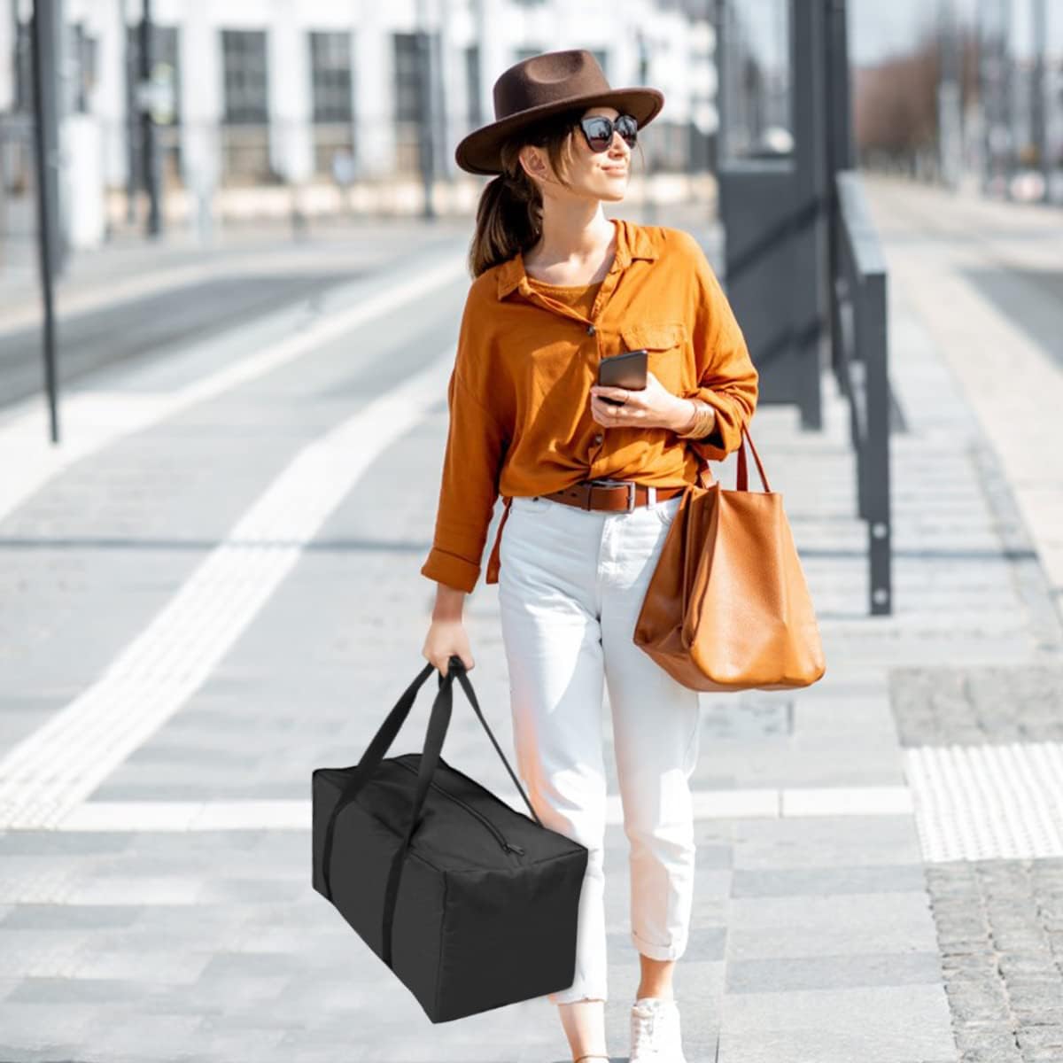 INFANZIA 24 inch Duffel Travel Sports Equipment Bag, Long Luggage Bag with Upgrade Zipper Water Resistant, Extra Large Foldable Storage Bag for Camping, Tent, Tripod, Fishing