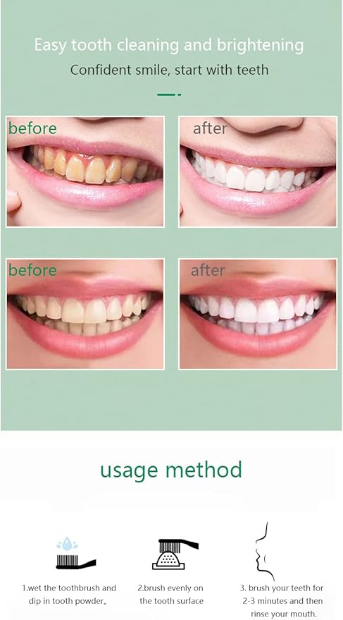 M&R New Formula More Delicate 100% Organic Activated Charcoal Teeth Whitening Powder+Bamboo Toothbrush /30g Coconut Charcoal, Effective Teeth Stain Remover and Toothpaste Alternative/Fresh Mint Taste