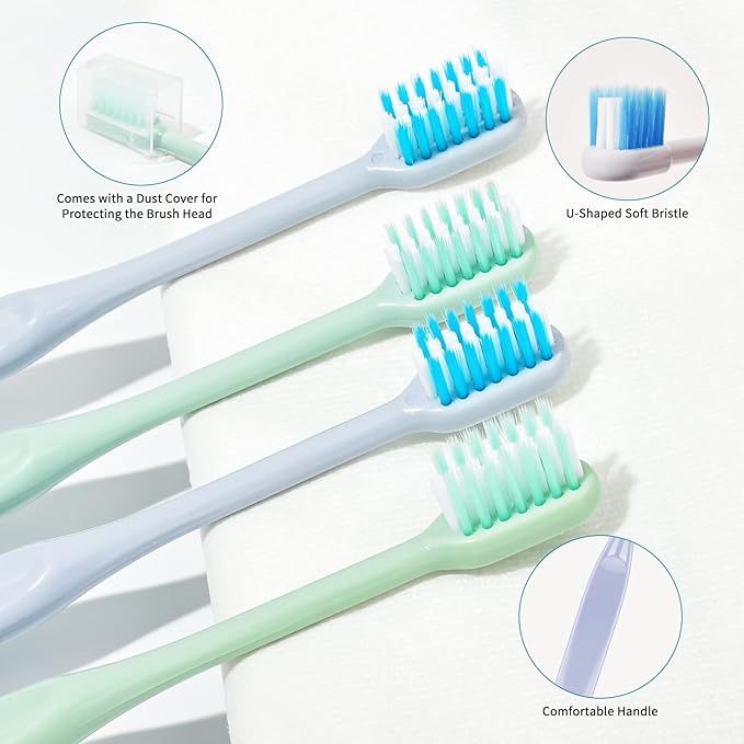 Y-Kelin 4 Pcs U-Shaped Orthodontic Toothbrush Soft Bristle with 4 Toothbrush Head Cover for Orthodontic People Effective Cleaning Teeth