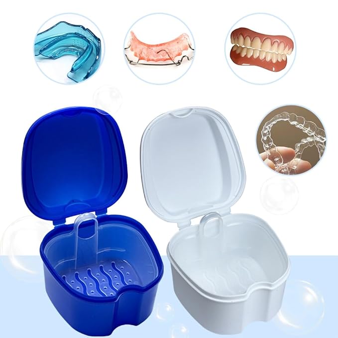 3 Pack Retainer Cleaner Case Partial Denture Cleaning Case Cup and Brush for invisalign Orthodontic soaking
