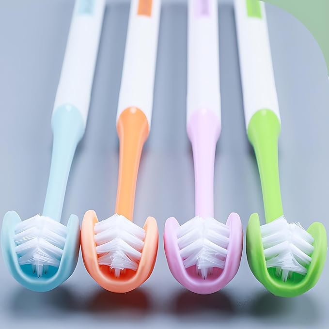 3 Sided Autism Toothbrush 360° Oral Teeth Cleaning Design U-Shaped Toothbrush 2 PCS Adult Soft Bristles Soft and Gentle for Complete Tooth and Gum Care (Orange+Pink)