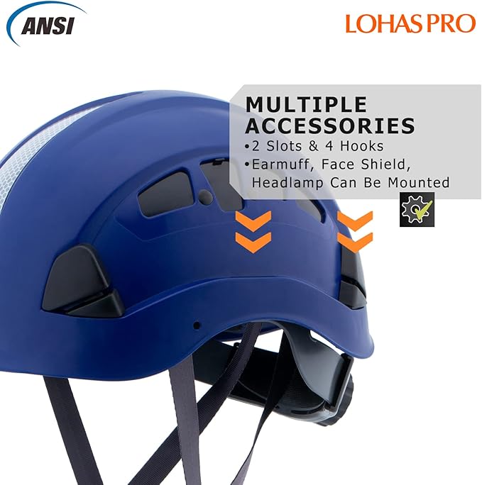 LOHASPRO Hard Hats Construction Safety Helmet ANSI Z89.1 Approved OSHA Hardhat Vented Men Worker Blue Hard Hat with Chin Strap Tree Climbing Rescue Arborist Helmet (P5 Blue)