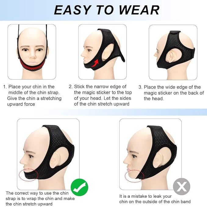 Forzacx Anti Snore Chin Strap - Breathable Chin Strap Snoring Solution, Effectively Reduce Snoring, Non-Stick Hair, Don't Fade - Black