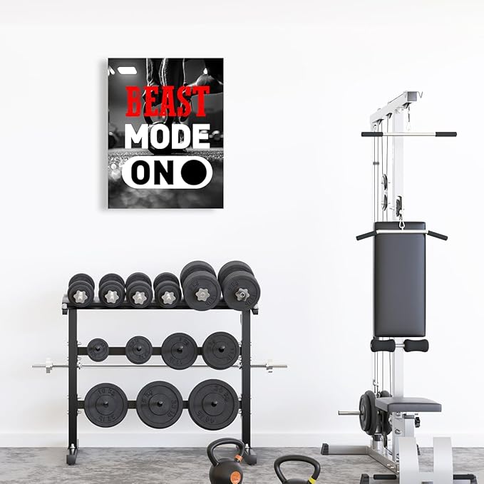 Inspirational Gym Wall Decor,Fitness Quotes Wall Art,Beast Mode on Canvas Wall Decor for Home Gym