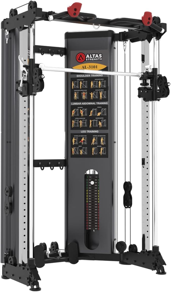 Altas Strength Folding Home Gym Smith Machine with Pulley System Gym Squat Rack Weight Bar Upper Body Strength Training Leg Developer Commercial Fitness Equipment Included Accessories 3101