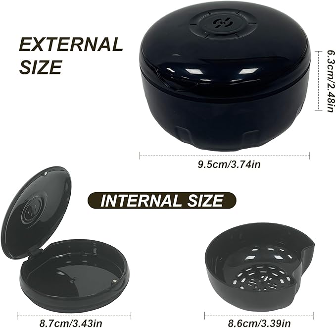 Retainer Cleaner Case,Double Layer No-Leak Denture Cup for Soaking Dentures, Denture Bath for Aligner,Retainers,Mouth Guard,Night Guard Solid Color (Black)