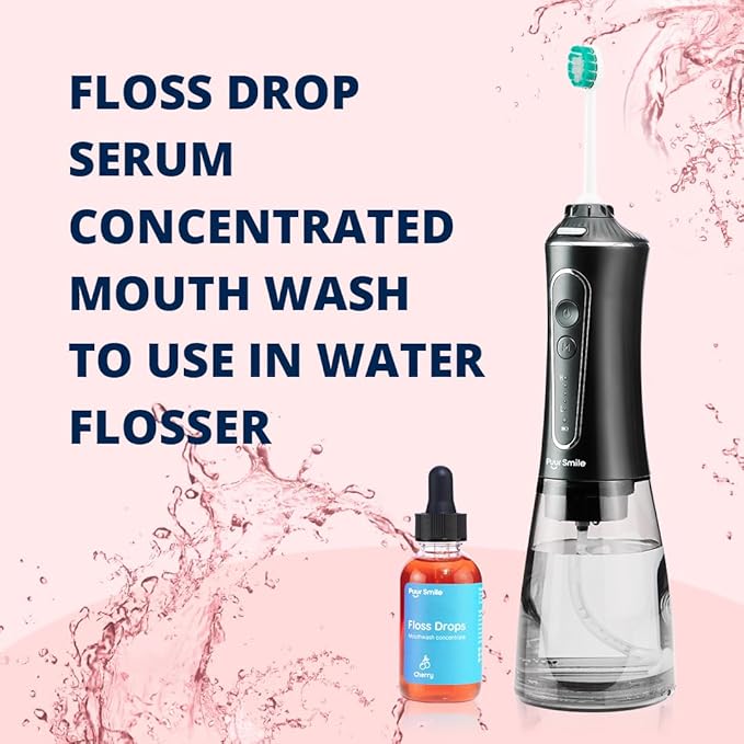 Concentrated Floss Drop Serum – 2oz Concentrated Mouth Wash to Use in Water Flosser | Natural Essentials Promotes Good Breath | Organic Drop Provides Good Oral Health (Cherry Flavor)