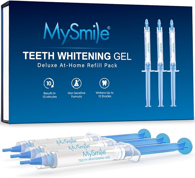 MySmile Teeth Whitening Gel Pen Refill Pack, 3 Non-Sensitive Teeth Whitening Pen, Deluxe Teeth Whitener Dental Grade Tooth Whitening Gel with Carbamide Peroxide for Home, 10 min Fast Result