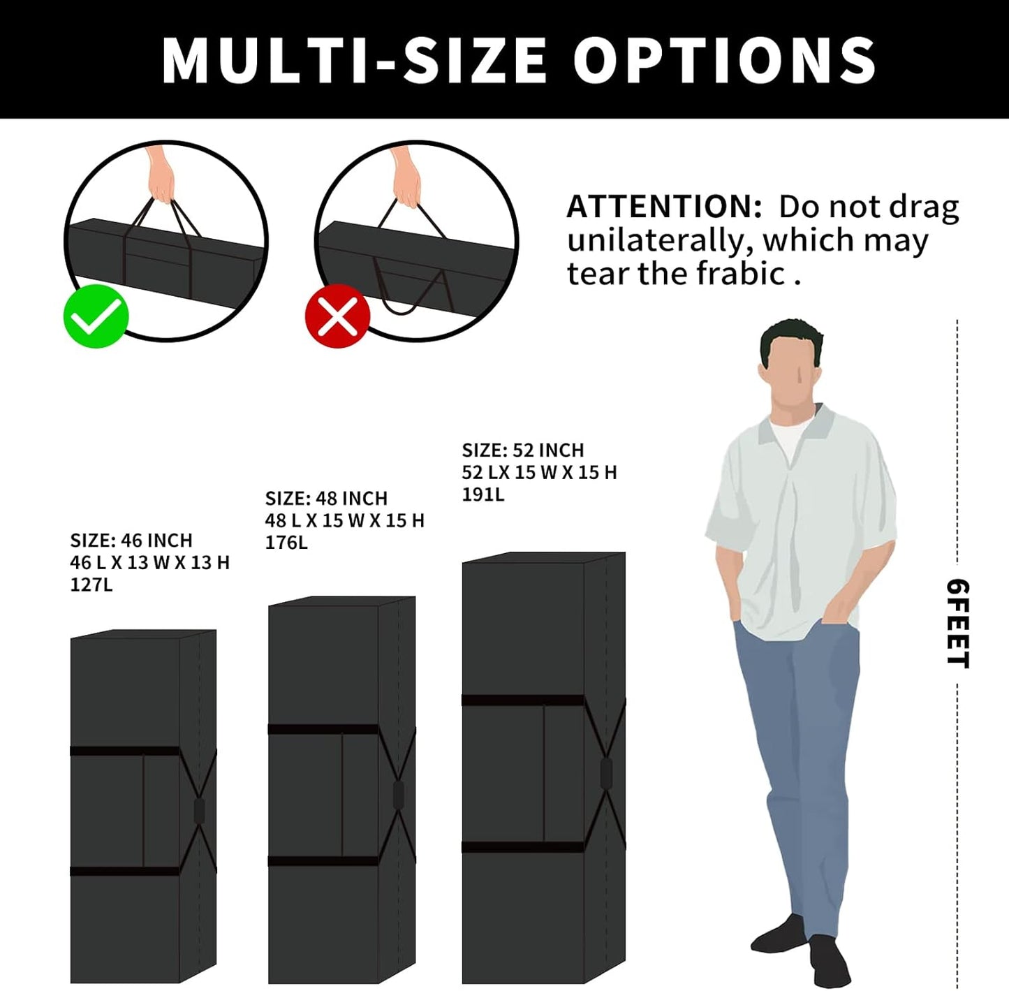 46 Inch Travel Duffle Bag Extra Large Sport Equipment Duffel Bags with 2-way Lockable Zippers