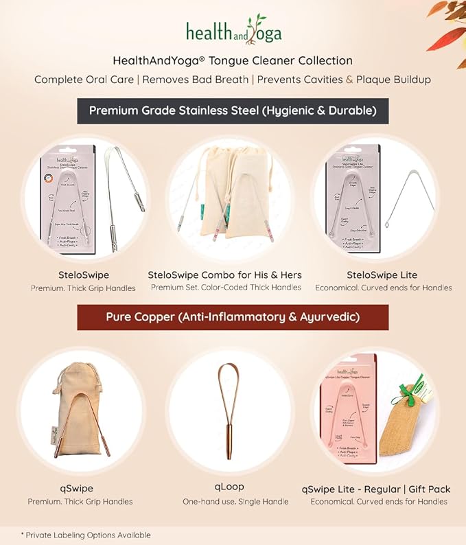 HealthAndYoga™ qSwipe Copper Tongue Cleaner Scraper - Hygienic, Non-Synthetic Grip – Tongue Brush Cleaner (Copper - 1-Pack)
