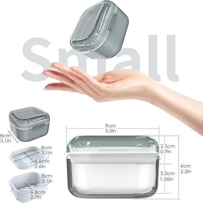 ARGOMAX Denture Case, Denture Cup for Soaking Dentures(Not Leak-Proof), Thorough Cleaning of Dentures, Retainer, Mouthguards, Clear Braces (Grey).