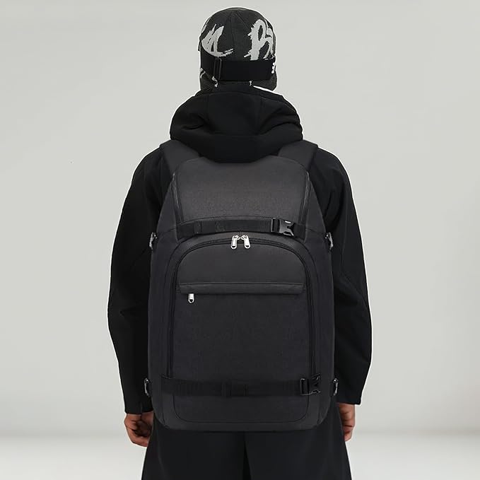 JIANYA Ski Boot Bag, 50L Waterproof Travel Backpack for Snowboard, Ski Helmet, Goggles, Gloves & Accessories, Black