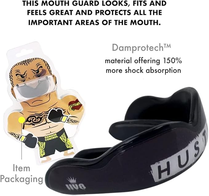 DAMAGE CONTROL High-Impact Mouth Guard – Sports Mouthguard for Boxing, Football, Hockey, Lacrosse & Basketball, Protects Teeth & Jaw, Protective Mouthpiece for Adults & Youth (Adult, Hustle)