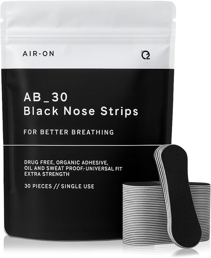 AIR-ON Performance Nose Strips | Nasal Strip for Breathing, Less Snoring & Sleeping Relief | Extra Strength, Wide Body | Drug-Free Adhesive, Athletic Support, Sweat & Oil Proof - Black (30 Pieces)