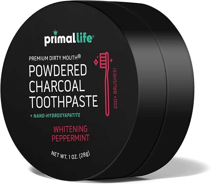 Primal Life Organics - Dirty Mouth Toothpowder, Activated Charcoal Tooth Cleaning Powder, Essential Oils with Kaolin & Bentonite Clay, Good for 200+ Brushings, Organic, Vegan (Black Peppermint, 1 oz)