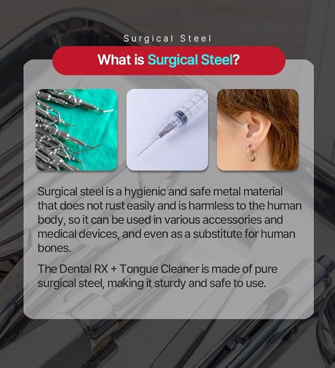 Surgical Steel Tongue Scrapers for Adults and Kids (2 Pack, Different Size), Surgical Steel Tongue Cleaners, Prevent and Reduce Bad Breath