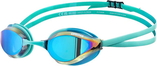 ARENA Unisex Python Racing Swim Goggles for Men and Women Anti-Fog No Leak Max Comfort Dual Strap, Mirror/Non-Mirror Lens