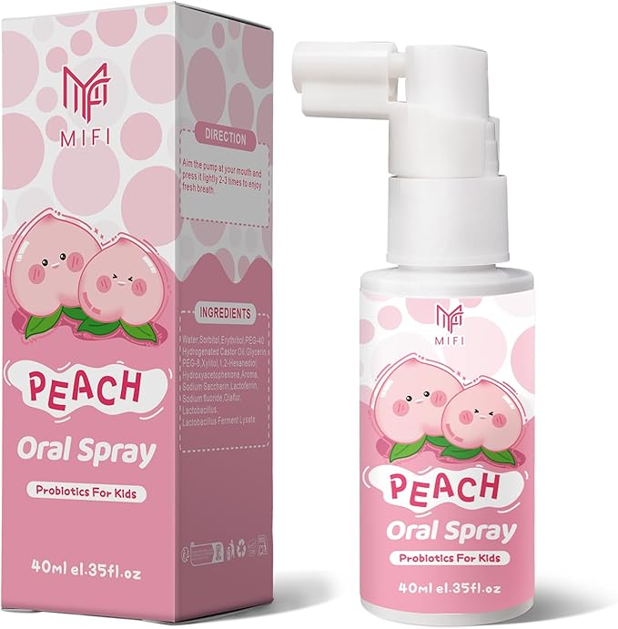Kids Oral Spray, Toddler Toothpaste Helper for Daily Oral Care and Fresh Breath,Fruit-Flavored, Portable, Probiotic Oral Spray (1Pack, Peach)