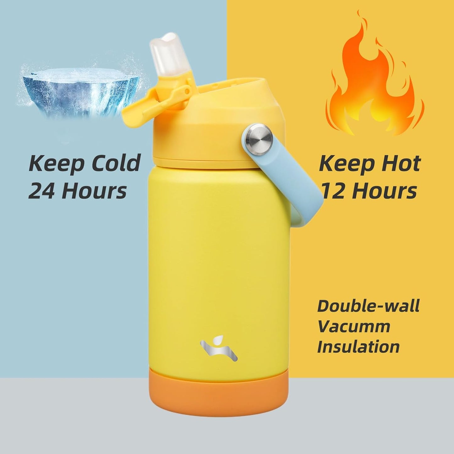 Insulated Water Bottle with Straw Lid,12 oz Stainless Steel Vacuum Metal Bottle with Silicone Handle,Yellow