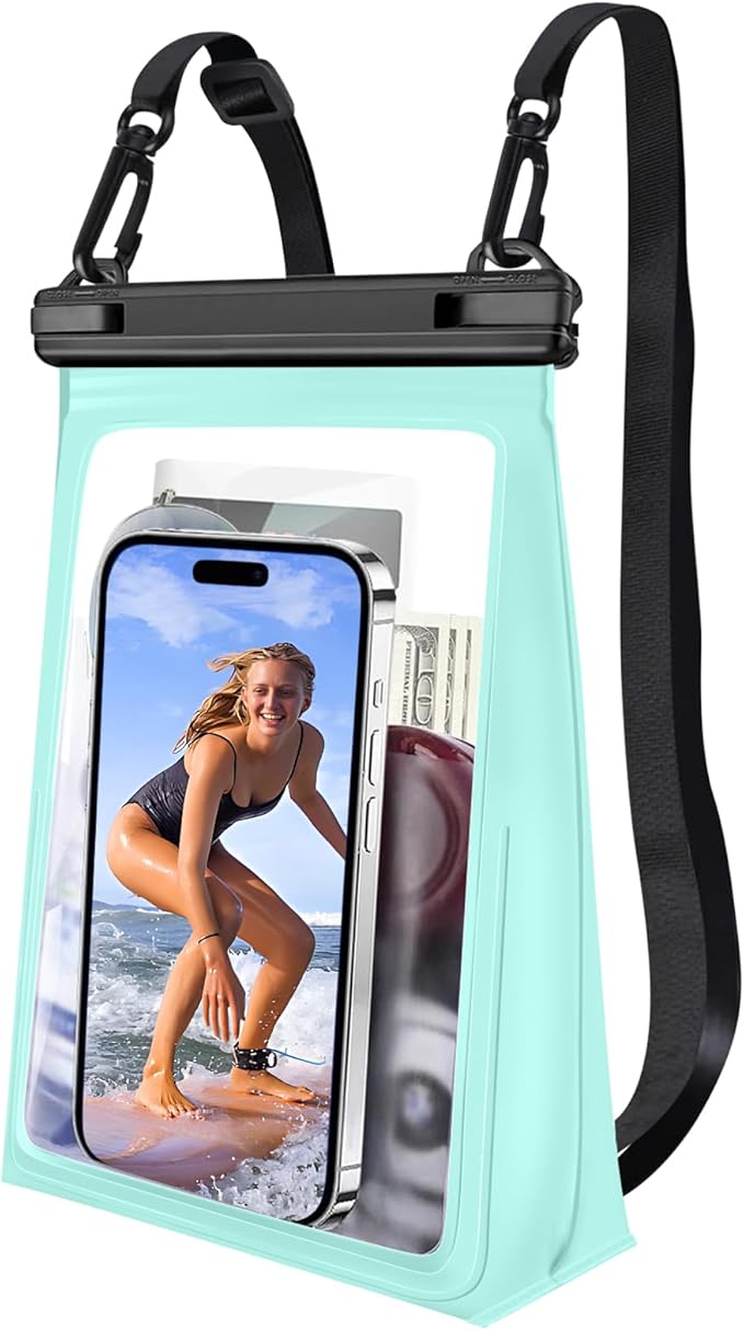 Large Waterproof Phone Pouch [with Sealing Strip], Cell Phone Dry Bag for iPhone Galaxy All Phones, Floating Water Proof Bag for Beach Water Park Green