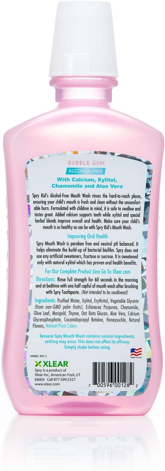 Spry Natural Xylitol Mouthwash Fluoride Free with Enamel Support, Alcohol-Free, Gentle, Non-GMO, Bubble Gum - 16 fl oz (Pack of 1)