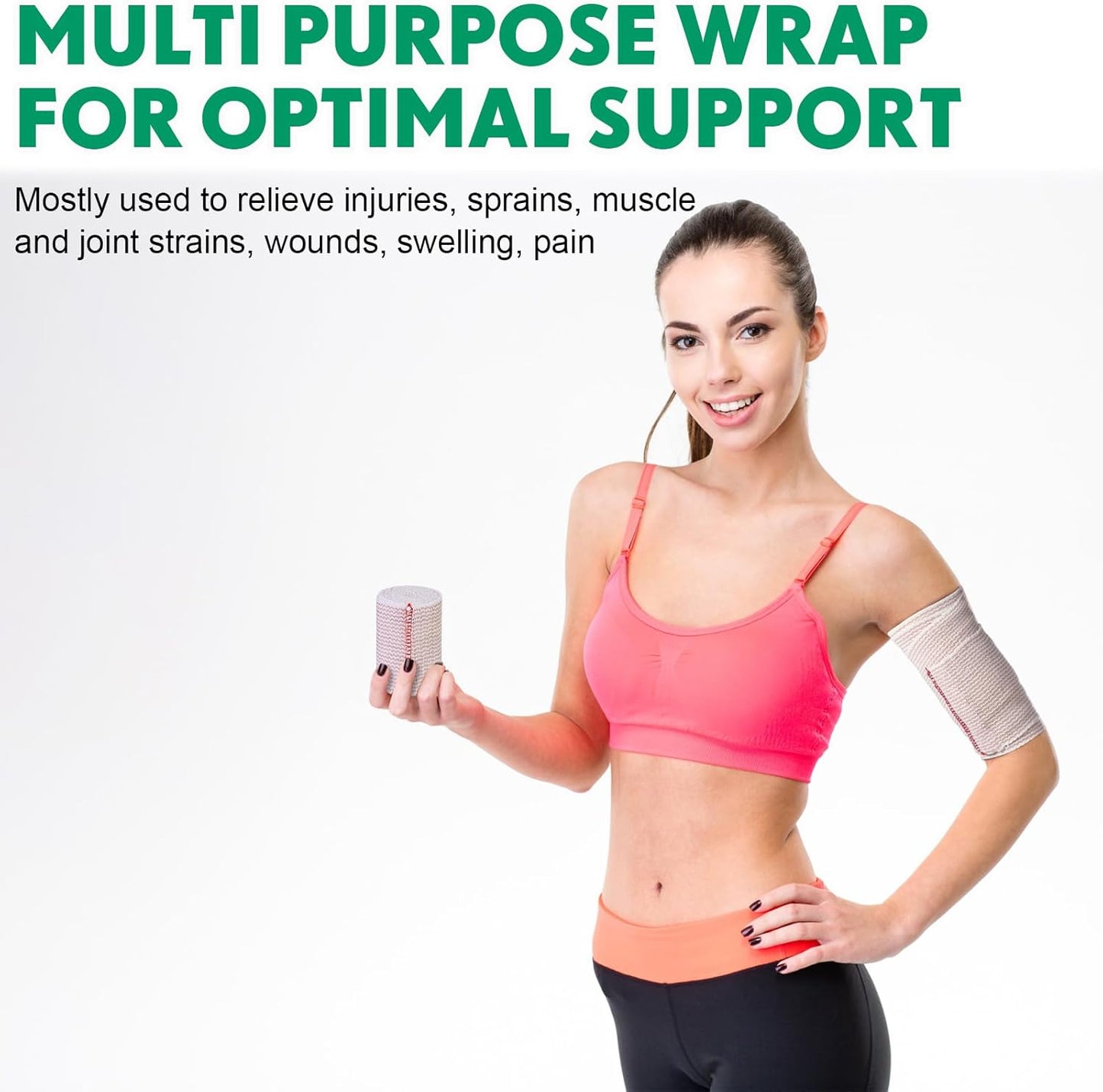 LEIFIDE 36 Pack Compression Bandage Wrap with Self Closure on Both Ends Elastic Bandage for Legs, Knees, Ankles, Wrists, Elbows, Shoulders, Athletic Stretchable Wrap(3 Inch,Red Trim)