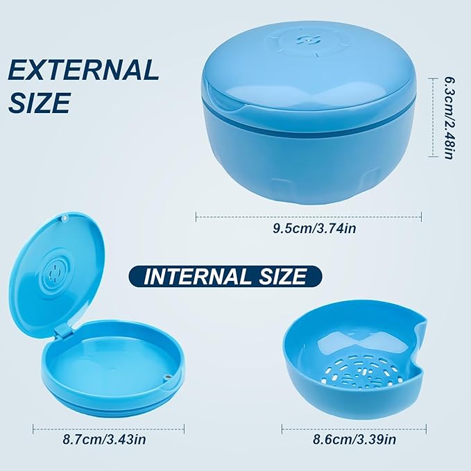 Retainer Cleaner Case,Double Layer No-Leak Denture Cup for Soaking Dentures, Denture Bath for Aligner,Retainers,Mouth Guard,Night Guard Solid Color (Blue)