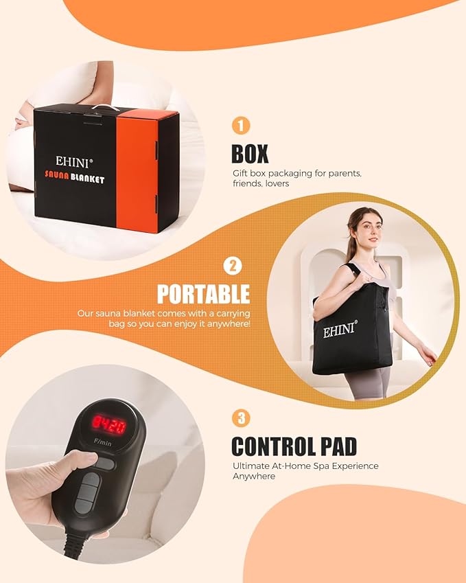 Infrared Sauna Blanket-Sauna Blanket for Home Use, Portable Design for Relaxation and Detoxification Highest 176℉, 20-60 Minutes Timer, 6 ft x 2.65 ft（Pitch-Black）