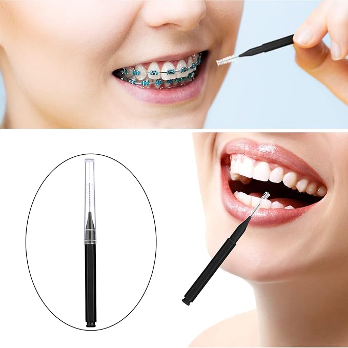 Patelai 50 Pieces Interdental Brush for Cleaner Braces Brush Toothpick Dental Tooth Flossing Head Oral Dental Hygiene Flosser Toothpick Cleaners Tooth Cleaning Tool(Black)