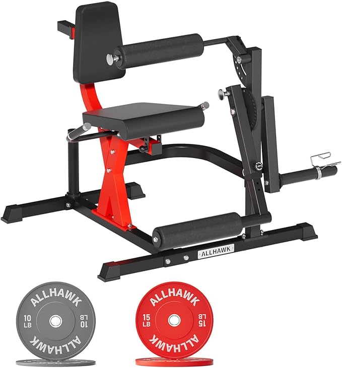 All-in-One Leg Extension and Curl Machine, Adjustable Seated Leg Rotary Extension Machine for Lower Body, Plate Loaded Home Gym Weight Machine for Thigh Workouts