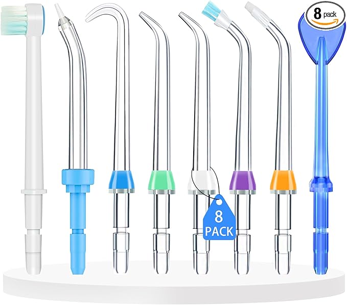Replacement Heads for Waterpik, Waterpik Water Flosser Replacement Tips for Water Flosser Deep Cleaning Teeth (8 Aquaflosser Tips) (8 Tips Combo)