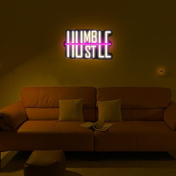 HUSTLE Neon Signs for Wall Decor USB Powered With Dimmable LED Neon Lights for Bedroom Man Cave Dorm Gym Room Office Room Humble Led Neon Light Sign for Party Decorations 5v (16.14 "X9.84")